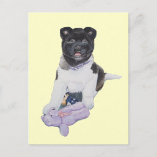 Cute puppy akita en teddy realist art briefkaart