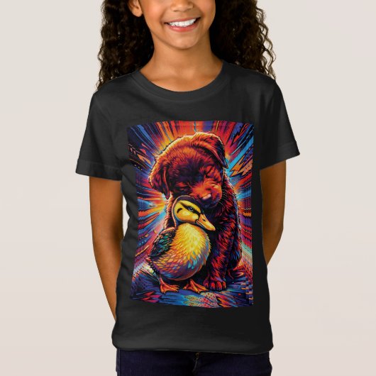 Cute Puppy and Duckling Hug Pop Art T-shirt (Voorkant)