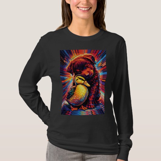 Cute Puppy and Duckling Hug Pop Art  T-shirt (Voorkant)