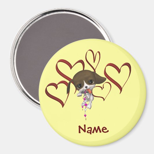 Cute Puppy and Hearts Name Magnet (Voorkant / Achterkant)