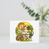 Cute Puppy and Kid Playtime Briefkaart (Staand voorkant)