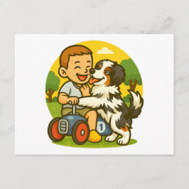 Cute Puppy and Kid Playtime Briefkaart