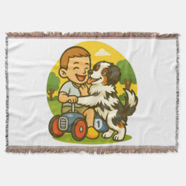 Cute Puppy and Kid Playtime Deken