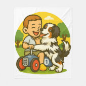 Cute Puppy and Kid Playtime Fleece Deken (Voorkant)