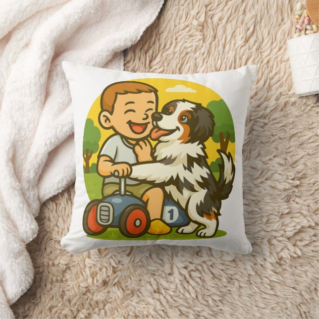 Cute Puppy and Kid Playtime Kussen (Deken)