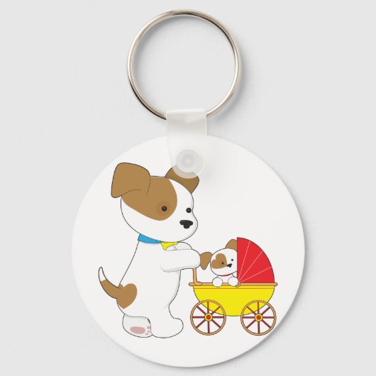 Cute Puppy Baby Carriage Sleutelhanger (Voorkant)