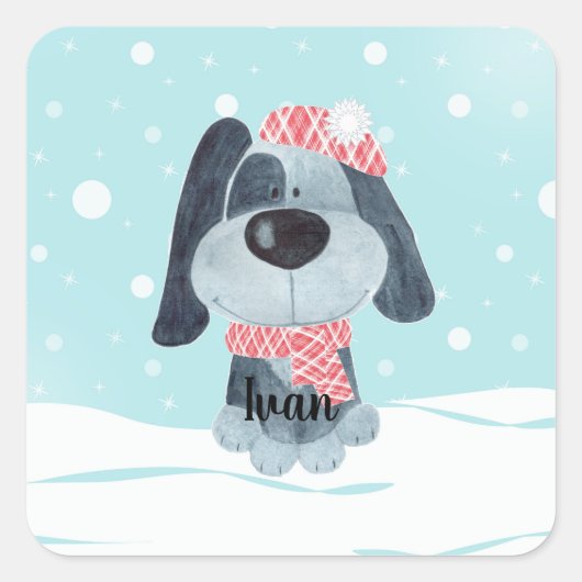 Cute puppy, baby vierkante sticker (Voorkant)