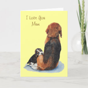 Cute puppy beagle foto met mama kaart