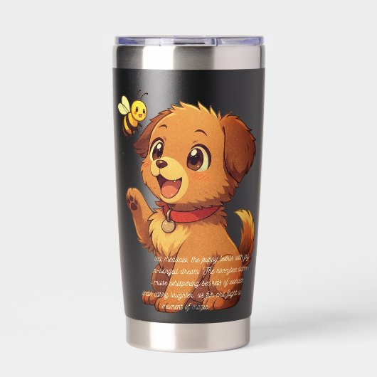 Cute Puppy & Bee Thermosbeker  Geïsoleerde Drinkbeker (Voorkant)
