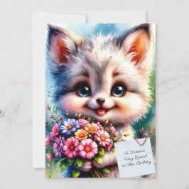 Cute Puppy Birthday Card with Flowers Kaart