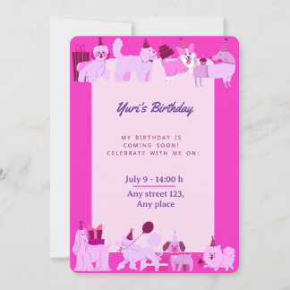 Cute Puppy Birthday Invitation for Girls Kaart