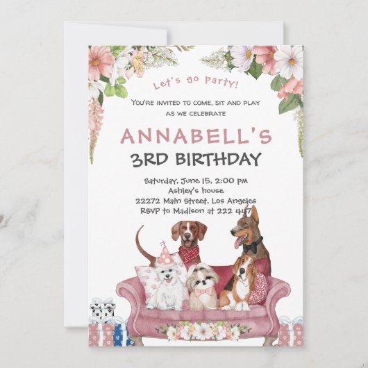 Cute Puppy Birthday Invitation Kaart (Voorkant)