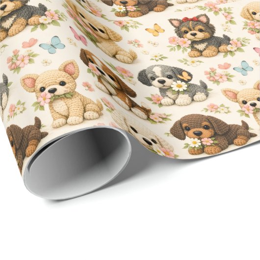 Cute Puppy Bloem Vlinder Cadeaupapier (Rol Hoek)