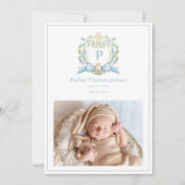 Cute Puppy Blue Ribbon Crest | Baby Boy Aankondiging (Voorkant)