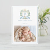 Cute Puppy Blue Ribbon Crest | Baby Boy Aankondiging (Staand voorkant)