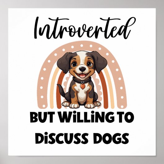 Cute Puppy Boho Rainbow "Introverted" Graphic Poster (Voorkant)