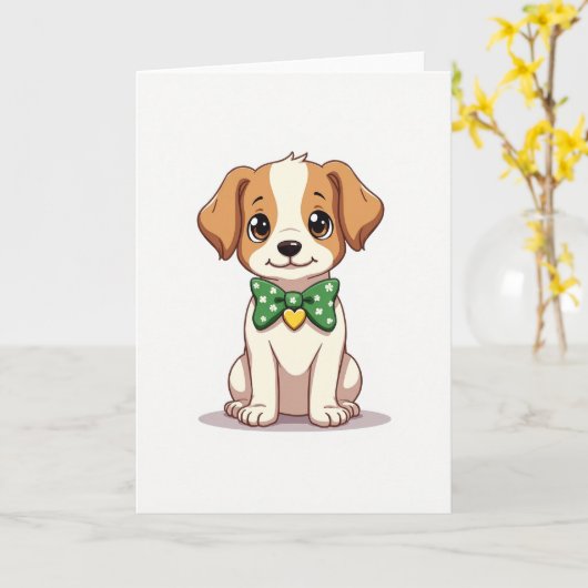 Cute Puppy Bow Tie Card Kaart (Gele Bloem)