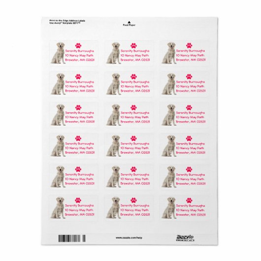 Cute Puppy Cartoon Dog mam Golden Retriever Label (Full Sheet)