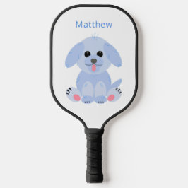 Cute Puppy Cartoon Dog Personalized Pastel Blue Pickleball Paddle