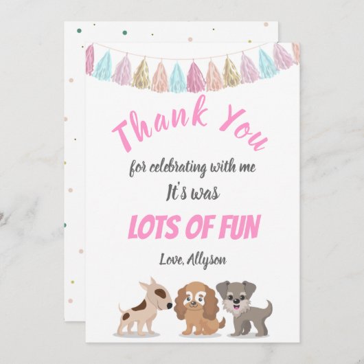 Cute puppy cartoon hond thema kind verjaardagsfees bedankkaart (Voorkant / Achterkant)