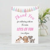 Cute puppy cartoon kind verjaardagsfeest bedankkaart (Staand voorkant)