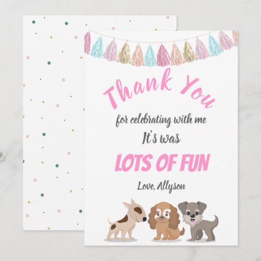 Cute puppy cartoon kind verjaardagsfeest bedankkaart (Voorkant / Achterkant)