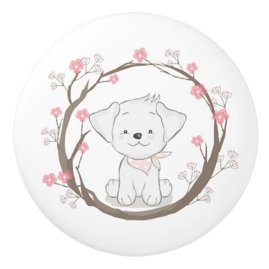 Cute Puppy Ceramic Knob. Keramische Knop (Voorkant)