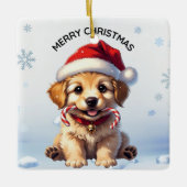 Cute Puppy Christmas Golden Retriever Holiday Keramisch Ornament (Voorkant)