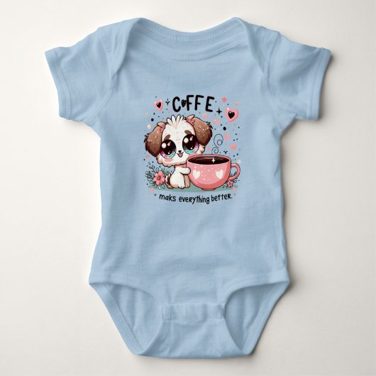 Cute Puppy Coffee Lover Baby Bodysuit - Coffee Mak (Voorkant)