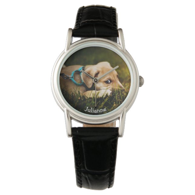 Cute Puppy Dog-afbeelding Horloge (Voorkant)