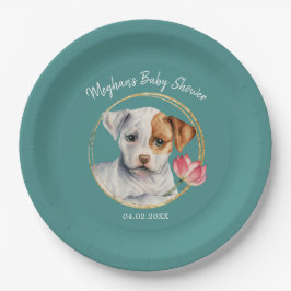 Cute Puppy Dog Baby shower Blauwgroen Papieren Bordje