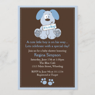 Cute Puppy Dog Baby shower Invitation Blue Kaart