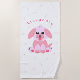 Cute Puppy Dog Blush Pink Cartoon op maat Strandlaken