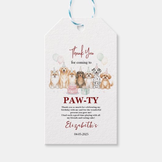 Cute Puppy Dog Boy 1st Birthday | Pawty Time First Cadeaulabel (Voorkant)
