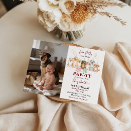 Cute Puppy Dog Boy 1st Birthday | Pawty Time First Kaart