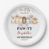 Cute Puppy Dog Boy 1st Birthday | Pawty Time First Papieren Bordje (Voorkant)