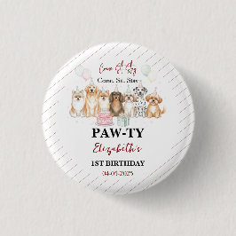 Cute Puppy Dog Boy 1st Birthday | Pawty Time First Ronde Button 3,2 Cm