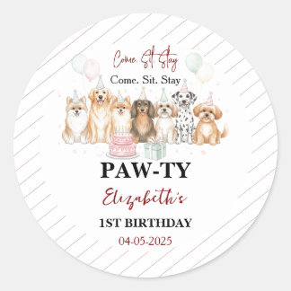 Cute Puppy Dog Boy 1st Birthday | Pawty Time First Ronde Sticker