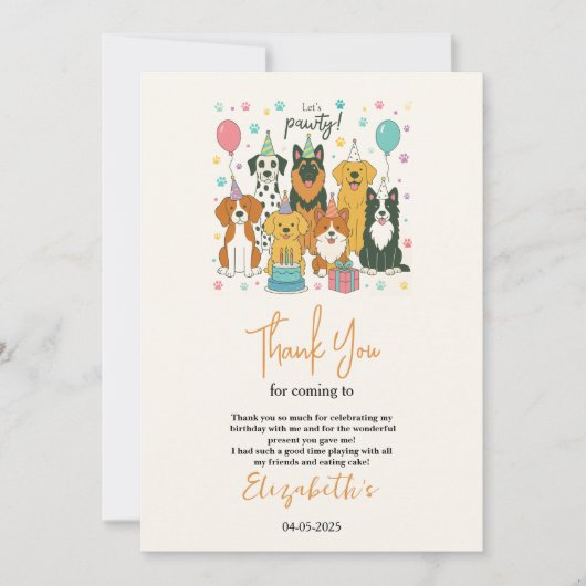 Cute Puppy Dog Boy 5th Birthday | Pawty Time First Bedankkaart (Voorkant)