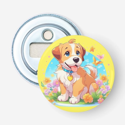 Cute Puppy Dog Button Flesopener (Voorkant)