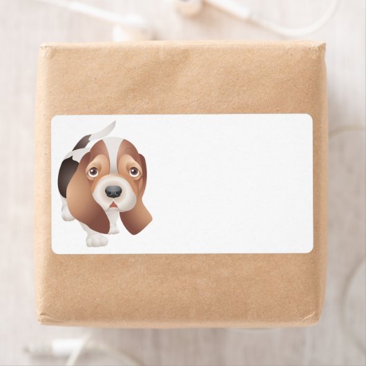 Cute Puppy Dog Cartoon Basset Hound Etiket (Insitu)