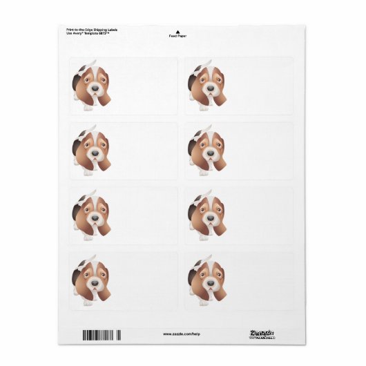 Cute Puppy Dog Cartoon Basset Hound Etiket (Full Sheet)