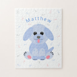 Cute Puppy Dog Cartoon Blue, op maat gemaakt Legpuzzel