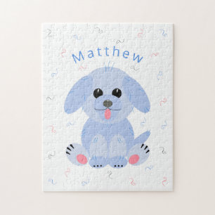Cute Puppy Dog Cartoon Blue, op maat gemaakt Legpuzzel