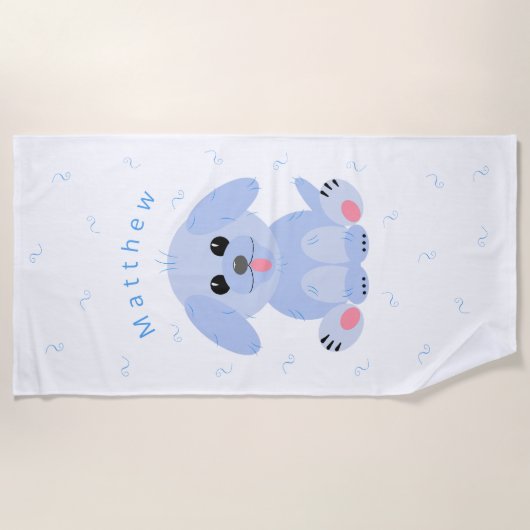 Cute Puppy Dog Cartoon Blue, op maat gemaakt Strandlaken (Voorkant)