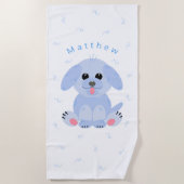 Cute Puppy Dog Cartoon Blue, op maat gemaakt Strandlaken (Voorkant)