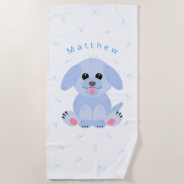 Cute Puppy Dog Cartoon Blue, op maat gemaakt Strandlaken