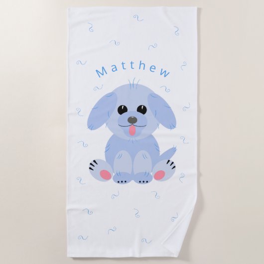 Cute Puppy Dog Cartoon Blue, op maat gemaakt Strandlaken (Voorkant)