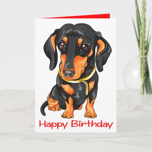 Cute Puppy Dog Cartoon Dachshund Birthday Kaart (Voorkant)
