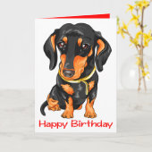 Cute Puppy Dog Cartoon Dachshund Birthday Kaart (Gele Bloem)